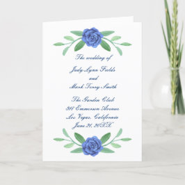 Blue Floral Greenery Foliage Wedding Program Kaart