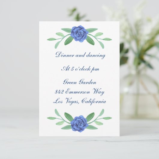 Blue Floral Greenery Foliage Wedding Reception Kaart (Staand voorkant)
