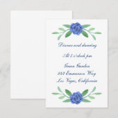Blue Floral Greenery Foliage Wedding Reception Kaart (Voorkant / Achterkant)