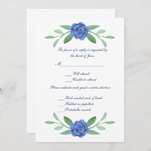 Blue Floral Greenery Foliage Wedding Response Kaar Kaart (Voorkant / Achterkant)