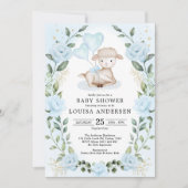 Blue Floral Greenery Little Lamb Baby Sheep Shower Kaart (Voorkant)