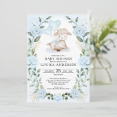 Blue Floral Greenery Little Lamb Baby Sheep Shower Kaart (Staand voorkant)