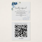 Blue Floral Greenery QR Code Wedding RSVP Kaart (Voorkant /achterkant)