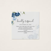 Blue Floral Greenery QR Code Wedding RSVP Kaart (Voorkant)