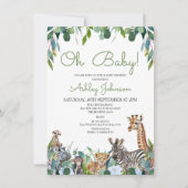 Blue Floral Greenery Safari Baby shower Kaart (Voorkant)