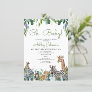 Blue Floral Greenery Safari Baby shower Kaart