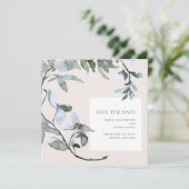 Blue Floral Greenery Wedding Save the Date Kaart (Staand voorkant)