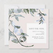 Blue Floral Greenery Wedding Save the Date Kaart (Voorkant)