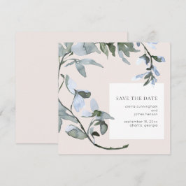 Blue Floral Greenery Wedding Save the Date Kaart
