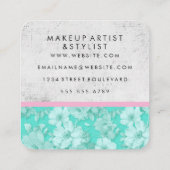 Blue Floral Grunge Texture Vierkante Visitekaartje (Achterkant)