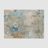 Blue Floral Grungy Distressed Ephemera Collage Tissuepapier (Voorkant)