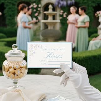  Blue  Floral  "Guess How Many Kisses" Bridal Game Informatiekaartje