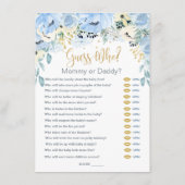 Blue Floral Guess Wie Baby shower Games Informatiekaartje (Achterkant)
