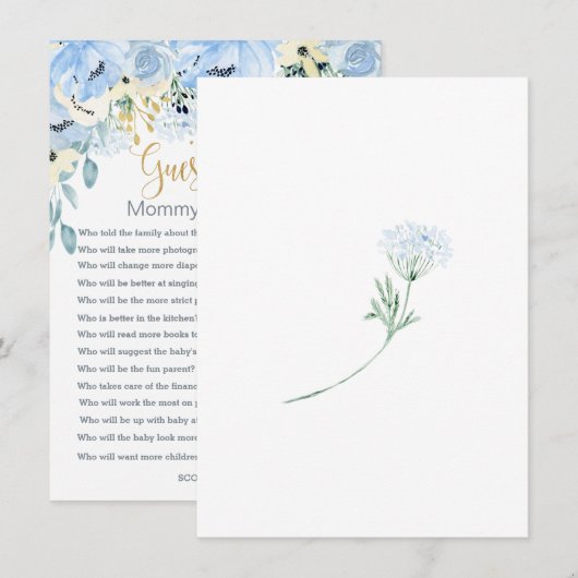 Blue Floral Guess Wie Baby shower Games Informatiekaartje (Voorkant / Achterkant)