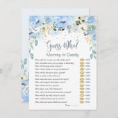 Blue Floral Guess Wie Baby shower Speluitnodiginge Kaart (Voorkant / Achterkant)