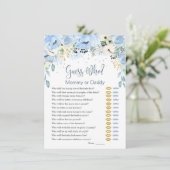 Blue Floral Guess Wie Baby shower Speluitnodiginge Kaart (Staand voorkant)