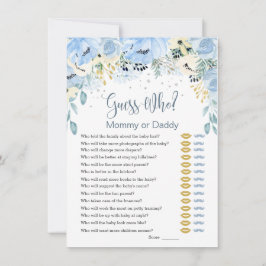 Blue Floral Guess Wie Baby shower Speluitnodiginge Kaart