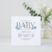 Blue Floral Hallo Baby - Shower Invitation (Staand voorkant)