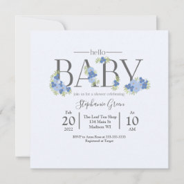 Blue Floral Hallo Baby - Shower Invitation