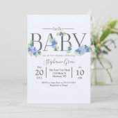 Blue Floral Hallo Baby - Shower Invitation Kaart (Staand voorkant)