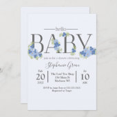 Blue Floral Hallo Baby - Shower Invitation Kaart (Voorkant / Achterkant)