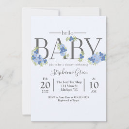 Blue Floral Hallo Baby - Shower Invitation Kaart