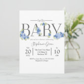 Blue Floral Hallo Baby - Shower Invitation Kaart (Staand voorkant)