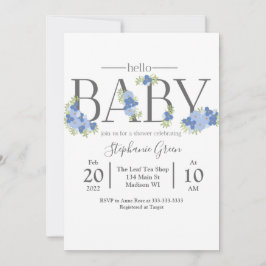 Blue Floral Hallo Baby - Shower Invitation Kaart