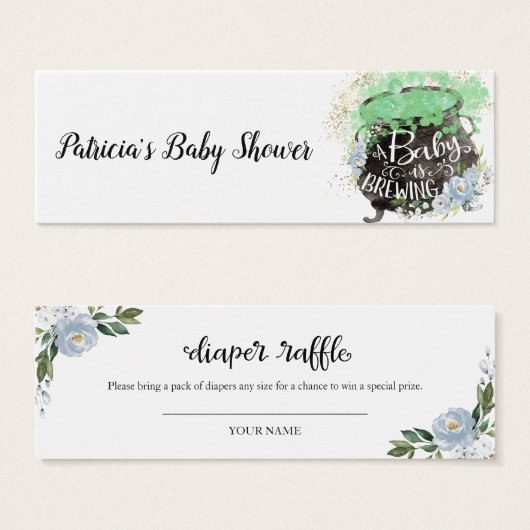 Blue Floral Halloween Baby shower Diaper Raffle Mini Visitekaartjes (Voorkant /achterkant)