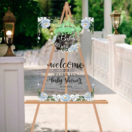 Blue Floral Halloween Baby shower Welcome Sign Acryl Bord