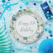 Blue Floral Happy Birthday Borden Papieren Bordje (Feest)