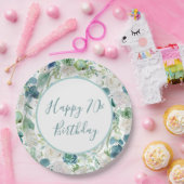 Blue Floral Happy Birthday Borden Papieren Bordje (Feest)