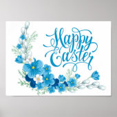 Blue floral Happy Easter poster (Voorkant)
