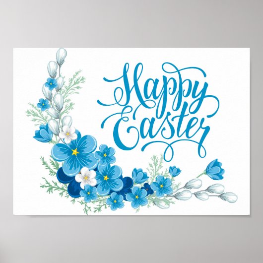 Blue floral Happy Easter poster (Voorkant)