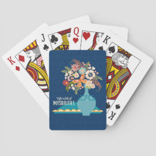 Blue Floral Happy Typography Positieve quote Pokerkaarten