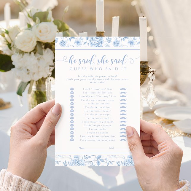 Blue Floral He said She said Bridal Shower Game (Creator heeft geüpload)
