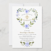Blue Floral Heart Lijst Cross Boy bevestiging Kaart (Voorkant)