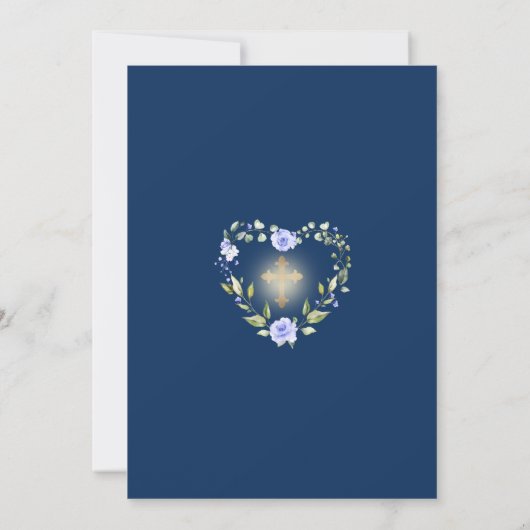 Blue Floral Heart Lijst Cross Boy bevestiging Kaart (Achterkant)