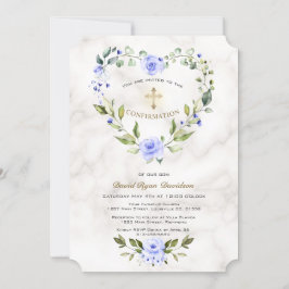 Blue Floral Heart Lijst Marble Boy Bevestiging Kaart