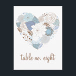 Blue Floral Heart met Briefkaart tabelnummer<br><div class="desc">Blue Floral Heart Wreath Table Number Briefkaart Dit bloemige en grillige bruiloftstafel nummer briefkaart heeft een hartvormige rozen, bladeren en andere variëteit aan bloemen. Dit is onderdeel van een bruiloft uitnodiging suite. Overeenkomende objecten zijn hieronder beschikbaar. Andere kleuren zijn beschikbaar in mijn winkel. Voor vragen, klik op de contact knop....</div>