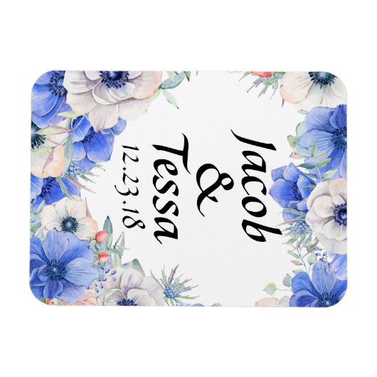 Blue Floral Heart, speciaal gepersonaliseerd Magneet (Horizontaal)