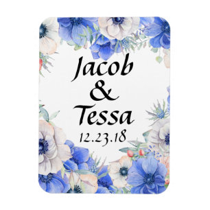 Blue Floral Heart, speciaal gepersonaliseerd Magneet