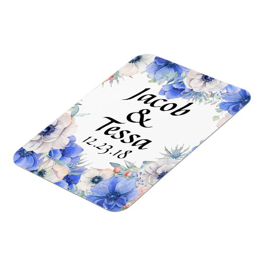 Blue Floral Heart, speciaal gepersonaliseerd Magneet (Linkerzijde)