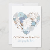 Blue Floral Heart Winter Wedding Invitation Kaart (Voorkant)