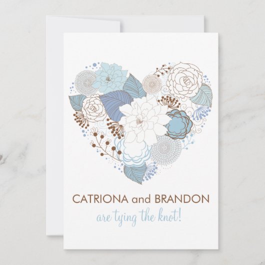 Blue Floral Heart Winter Wedding Invitation Kaart (Voorkant)