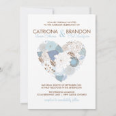 Blue Floral Heart Winter Wedding Invitation Kaart (Achterkant)