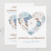 Blue Floral Heart Winter Wedding Invitation Kaart (Voorkant / Achterkant)