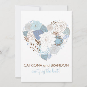 Blue Floral Heart Winter Wedding Invitation Kaart