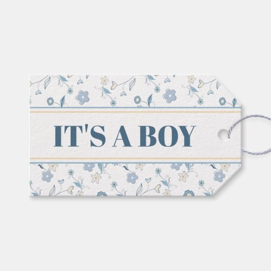 Blue Floral Het is een Baby shower voor jongens Cadeaulabel (Voorkant (Horizontaal))