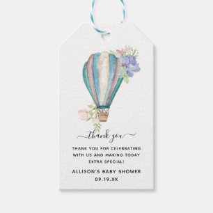 Blue Floral Hete Luchtballon Baby shower Dank u Cadeaulabel